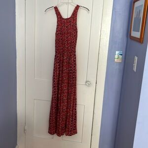 Japana cotton orange and blue sleeveless t back boho maxi dress